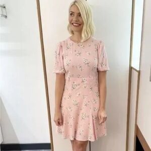 & Other Stories Pink Orange Puff Sleeve Mini Dress